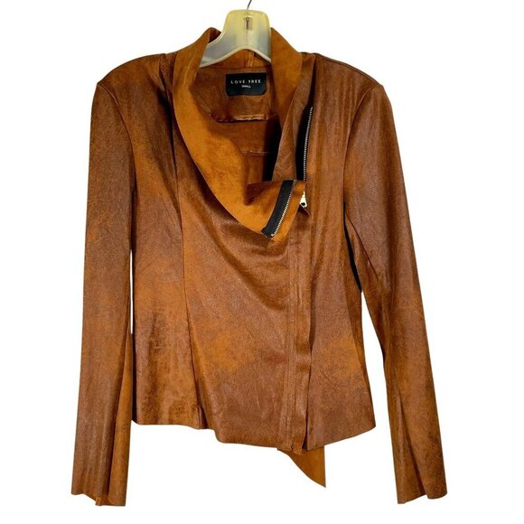 Love Tree Caramel Brown Vegan Faux Leather Moto Jacket • Size S • Rocker Biker - Picture 2 of 13